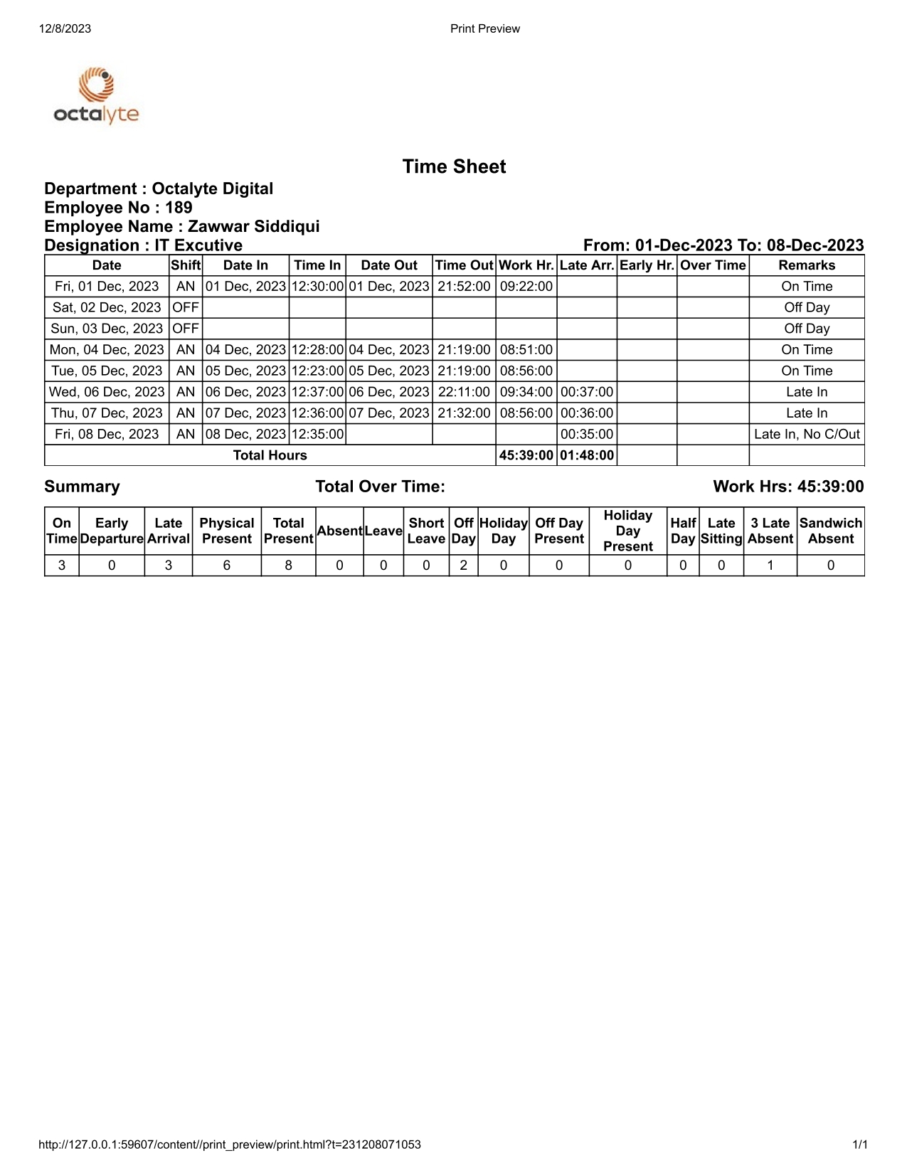 Time Sheet
